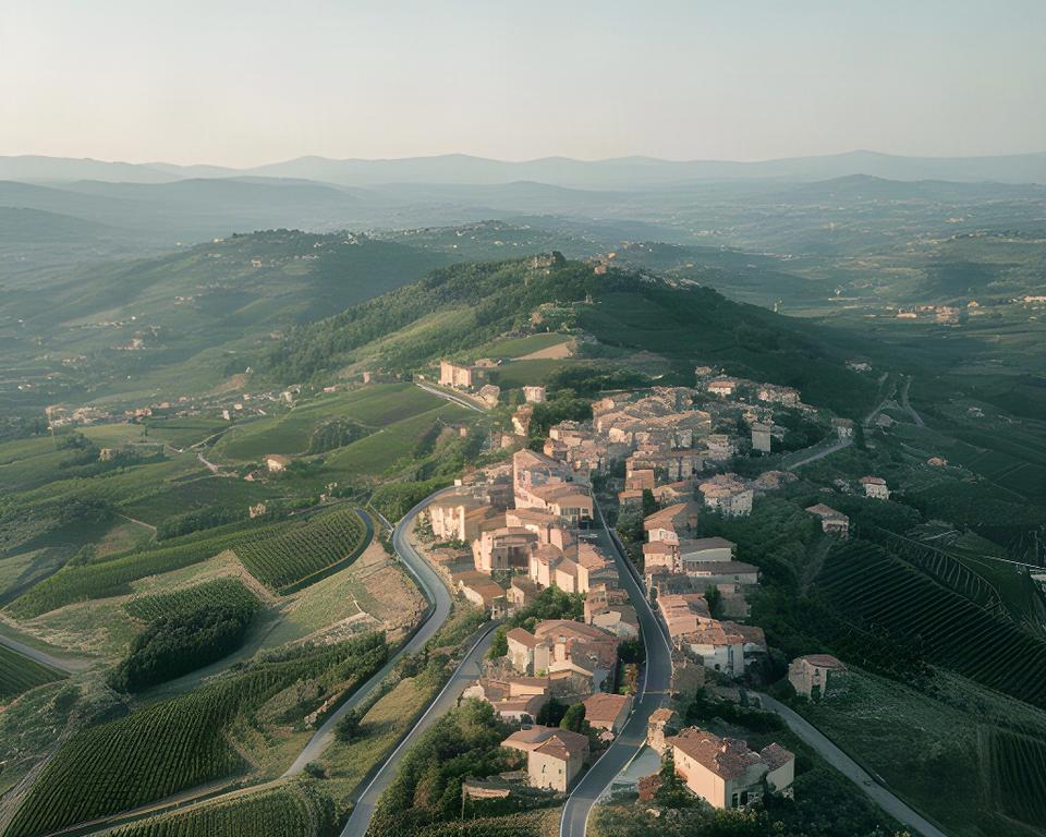 Vista dall alto delle strade e del paesaggio di Castelli Calepio in provincia di Bergamo